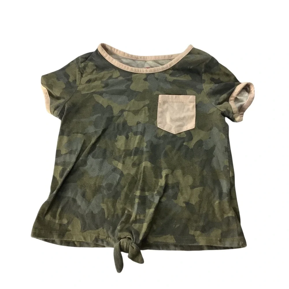 Epic Threads Girls Camo T-Shirt Tie Front‎ Pocket Tee Size 6 Green Crew Neck